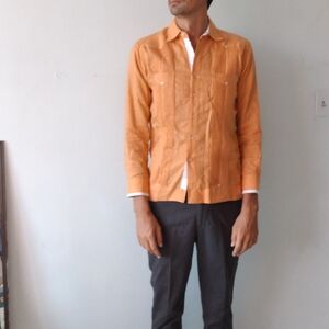 Casual Men's Button Down Shirt in Orange